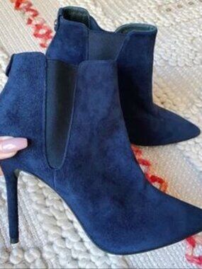 Stuart Weitzman Apogee Navy Suede Point Ankle Boot